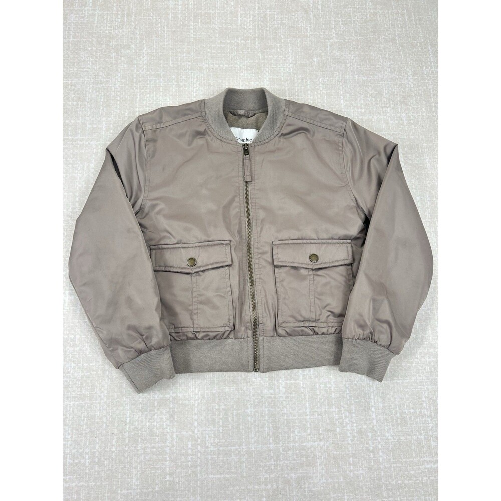 Abercrombie Kids Satin-Feel Bomber Jacket Taupe Full Zip Gorpcore Kids 9/10
